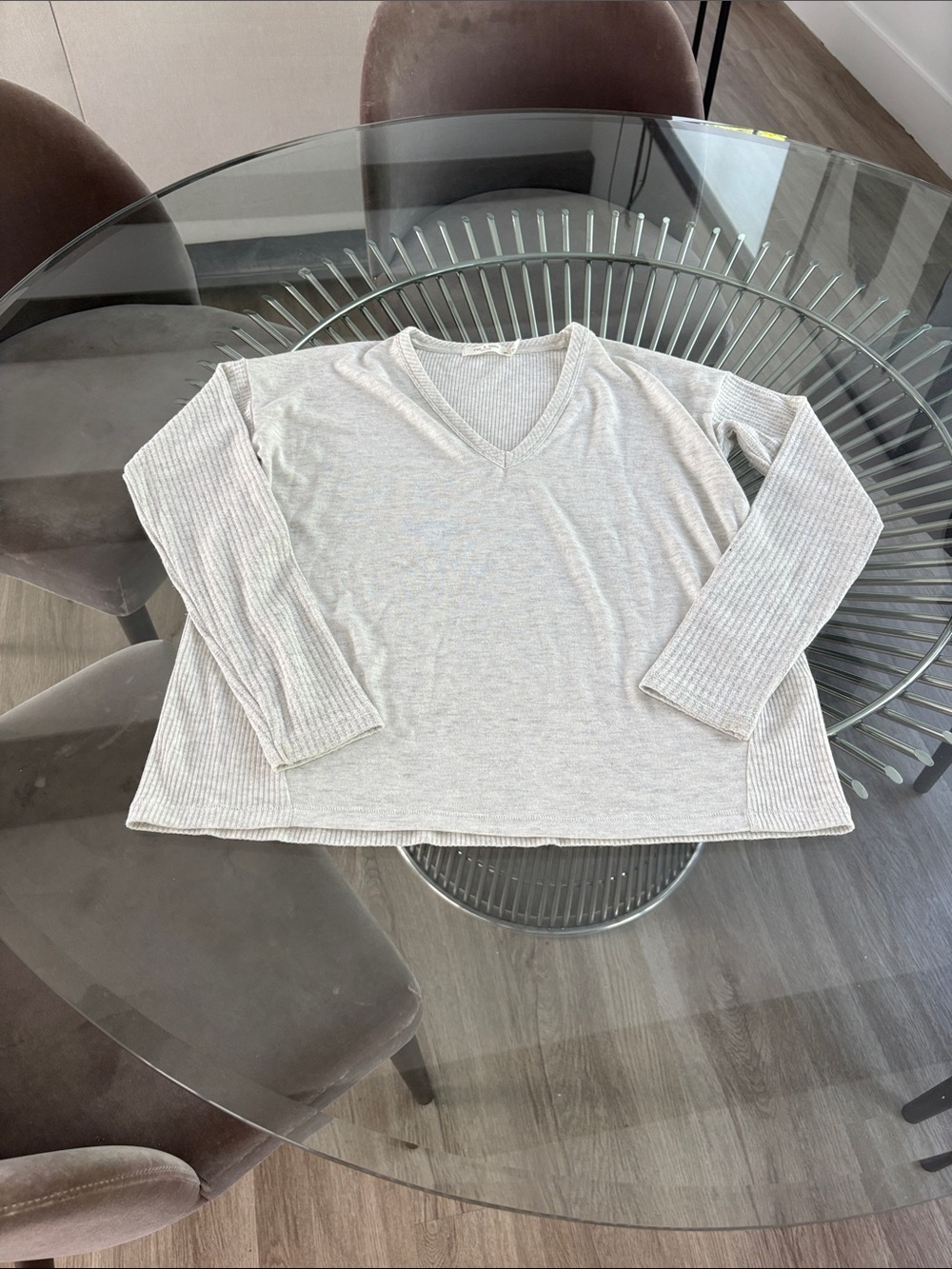 rag & bone Light Gray V-Neck Ribbed Long Sleeve Top